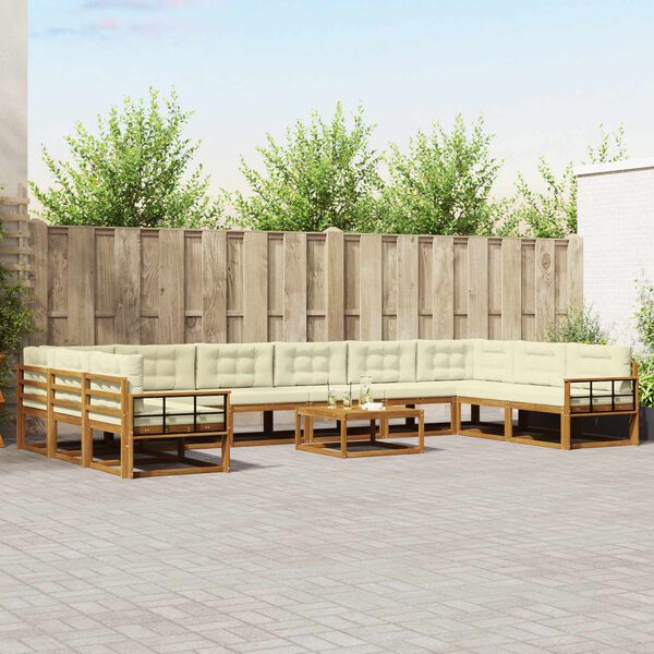 vidaXL Conjunto de sof&aacute;s de exterior con coj&iacute;n 11 pcs Natural y Crema