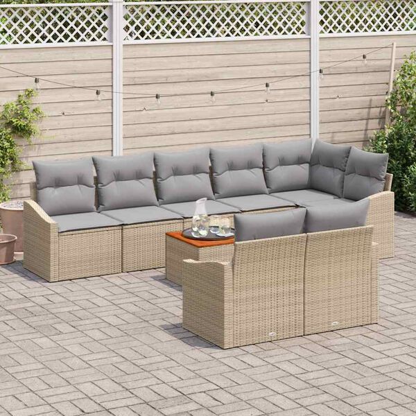 vidaXL Conjunto de sof&aacute;s de jard&iacute;n 9 pcs Beige rat&aacute;n sint&eacute;tico