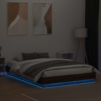 vidaXL Estructura de cama con luces LED roble marrón 160x200 cm