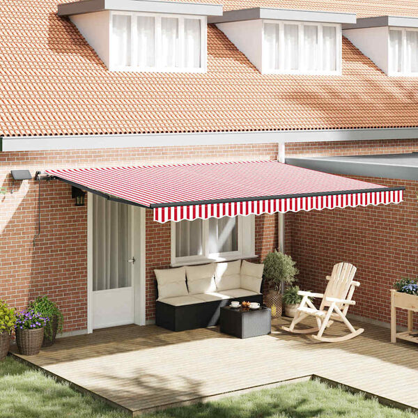 vidaXL Toldo Retr&aacute;ctil Manual red and white 450 x 350 cm tela