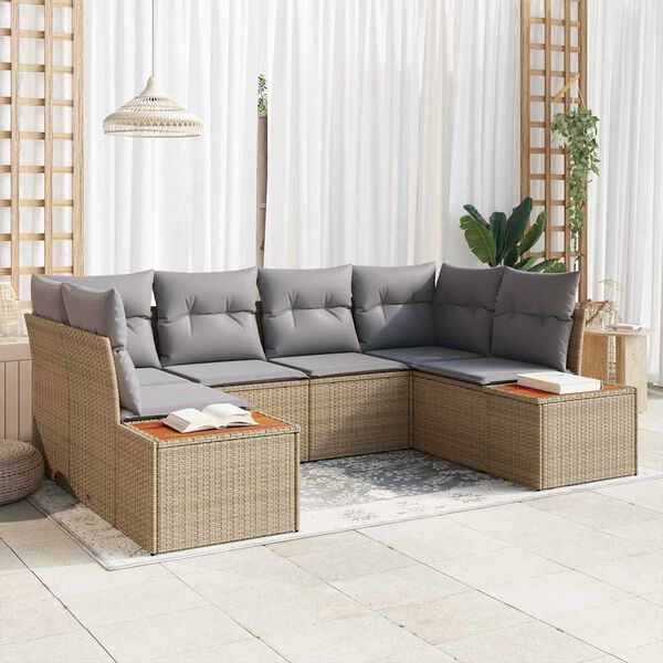 vidaXL Conjunto de sof&aacute;s de jard&iacute;n con coj&iacute;n 6 pcs Beige y Gris Claro