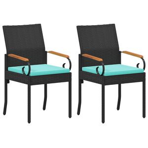 vidaXL Sillas de jard&iacute;n 2 pcs Negro y Turquesa Polirat&aacute;n y Acacia