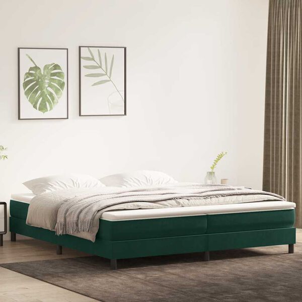 vidaXL Cama box spring con colch&oacute;n terciopelo verde oscuro 200x210 cm