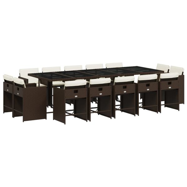 vidaXL Set comedor de jard&iacute;n y cojines 15 pzas rat&aacute;n sint&eacute;tico marr&oacute;n