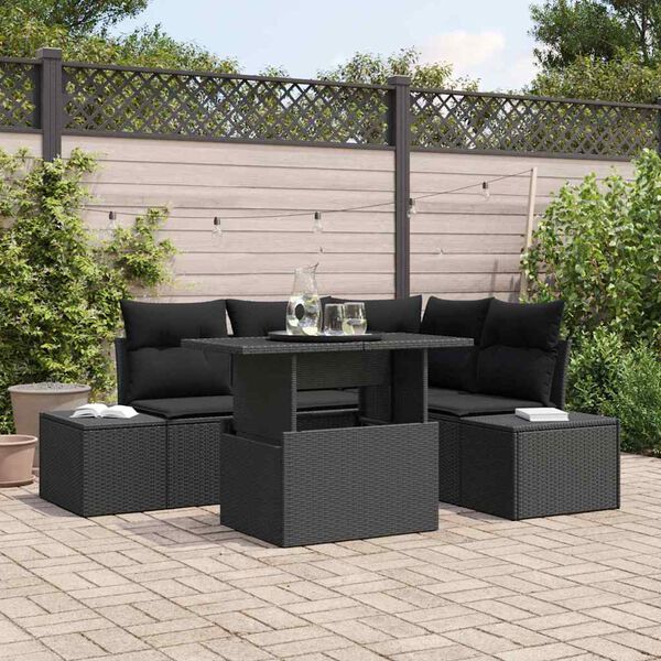 vidaXL Conjunto de sof&aacute; de jard&iacute;n 5 pcs Negro rat&aacute;n sint&eacute;tico