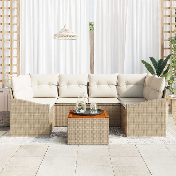 vidaXL Conjunto de sofás de jardín 7 pcs Beige ratán sintético