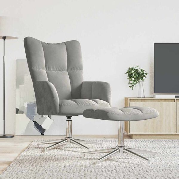 vidaXL Sillón de relax con taburete terciopelo gris claro