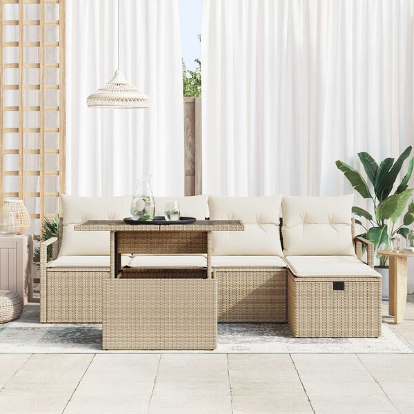 vidaXL Conjunto de sof&aacute; de jard&iacute;n con coj&iacute;n 6 pcs Beige Polirat&aacute;n