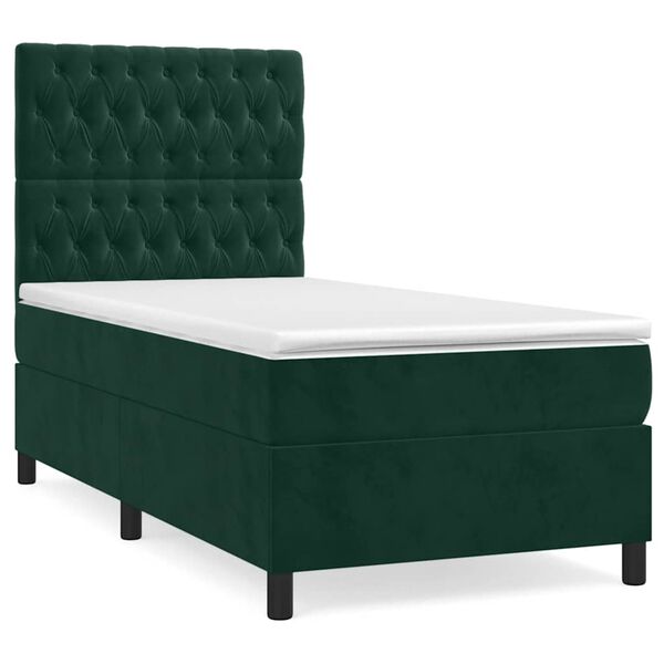 vidaXL Cama box spring con colch&oacute;n terciopelo verde oscuro 90x190 cm