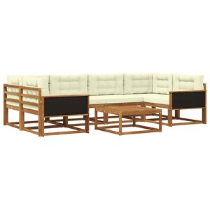 vidaXL Conjunto de sof&aacute;s de exterior con coj&iacute;n 7 pcs Natural y Crema
