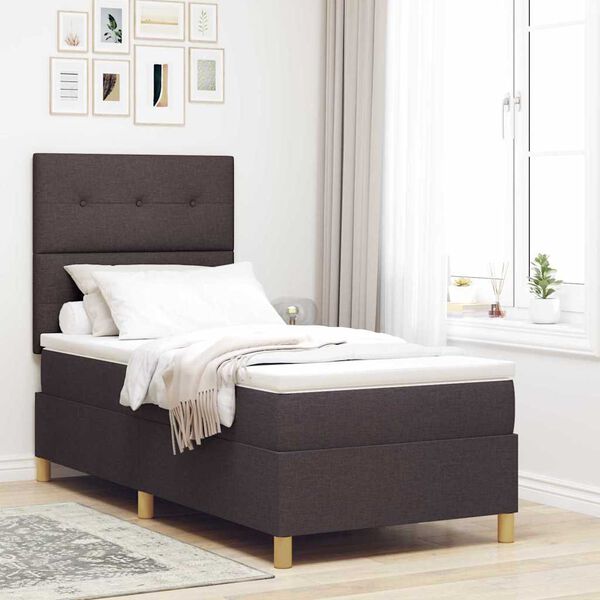 vidaXL Cama tipo Box Spring con colch&oacute;n Marr&oacute;n Oscuro 90 x 200 cm tela