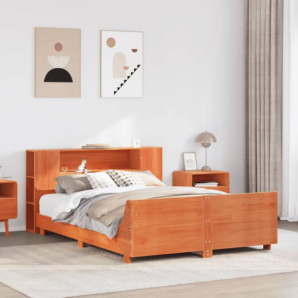 vidaXL Cama sin colch&oacute;n madera maciza de pino marr&oacute;n cera 140x200 cm