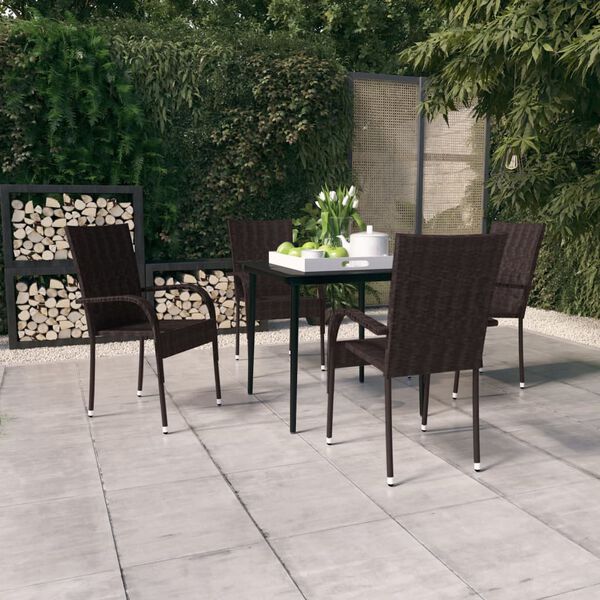 vidaXL Juego de comedor de jard&iacute;n 5 piezas con cojines marr&oacute;n y negro