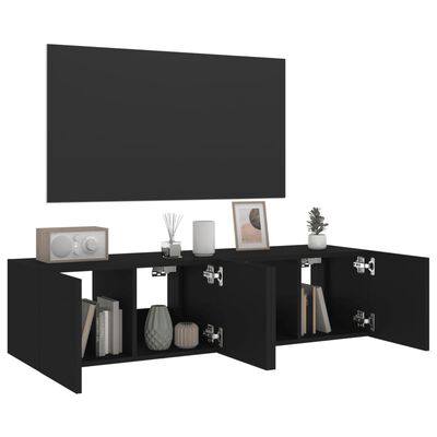 vidaXL Muebles de TV de pared con luces LED 2 uds negro 60x35x31 cm