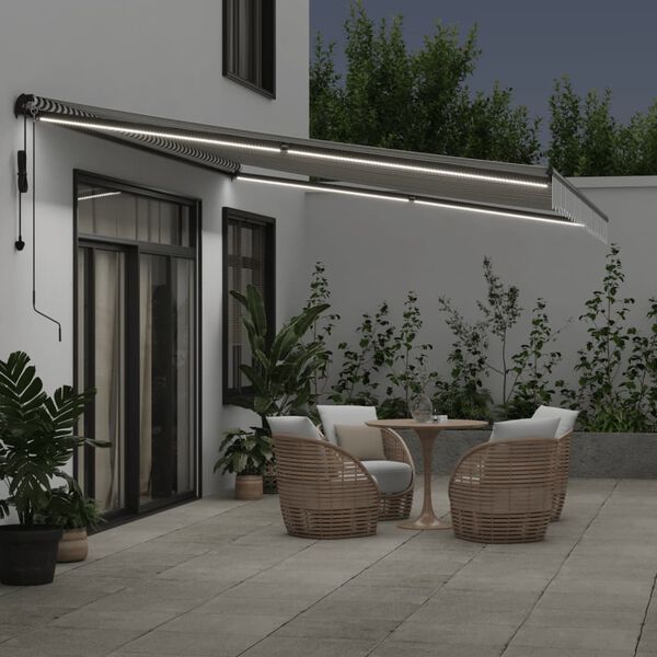 vidaXL Toldo retr&aacute;ctil autom&aacute;tico luz LED antracita blanco 500x350 cm