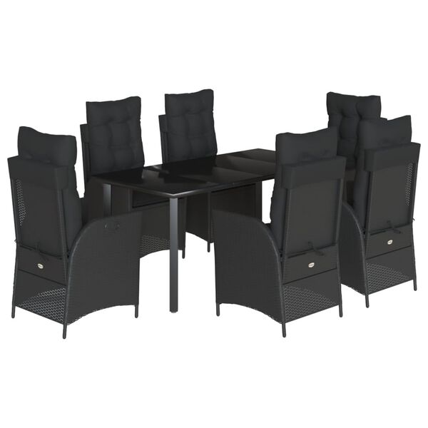 vidaXL Set de comedor de jard&iacute;n 7 pzas y cojines rat&aacute;n sint&eacute;tico negro