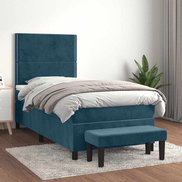 vidaXL Cama box spring con colch&oacute;n terciopelo azul oscuro 90x200 cm
