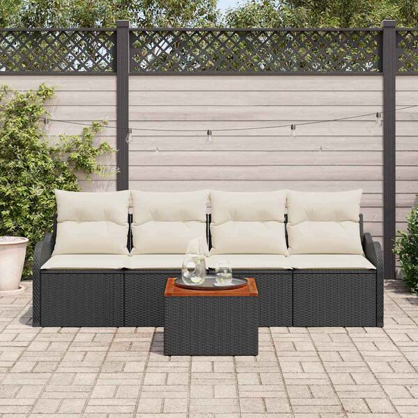 vidaXL Conjunto de sof&aacute;s de jard&iacute;n 5 pcs Negro rat&aacute;n sint&eacute;tico