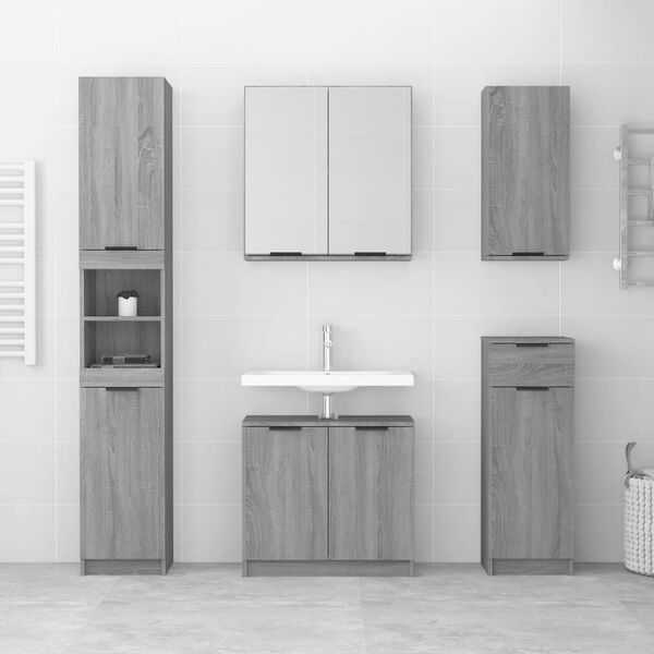 vidaXL Set de muebles de ba&ntilde;o 5 pzas madera contrachapada gris sonoma