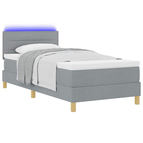 vidaXL Cama Box Spring LED con colch&oacute;n Gris Claro 100 x 200 cm tela