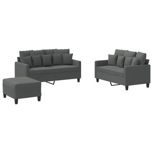 vidaXL Juego de sof&aacute;s con cojines 3 piezas tela gris oscuro