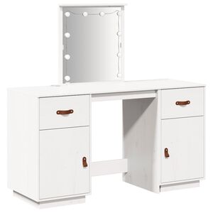 vidaXL Juego de tocador con LED madera maciza de pino blanco