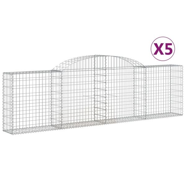 vidaXL Cestas de gaviones 5 uds forma de arco hierro 300x30x80/100 cm