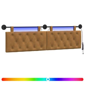 vidaXL Cabecero colgante Con luz LED Marr&oacute;n Terciopelo
