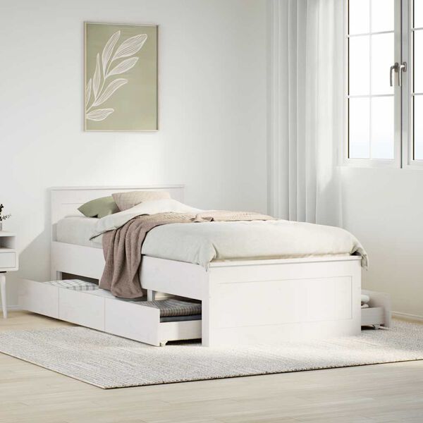 vidaXL Cama sin colch&oacute;n y cabecero madera maciza pino blanca 90x190 cm