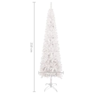 vidaXL Árbol de Navidad delgado con luces y bolas blanco 210 cm