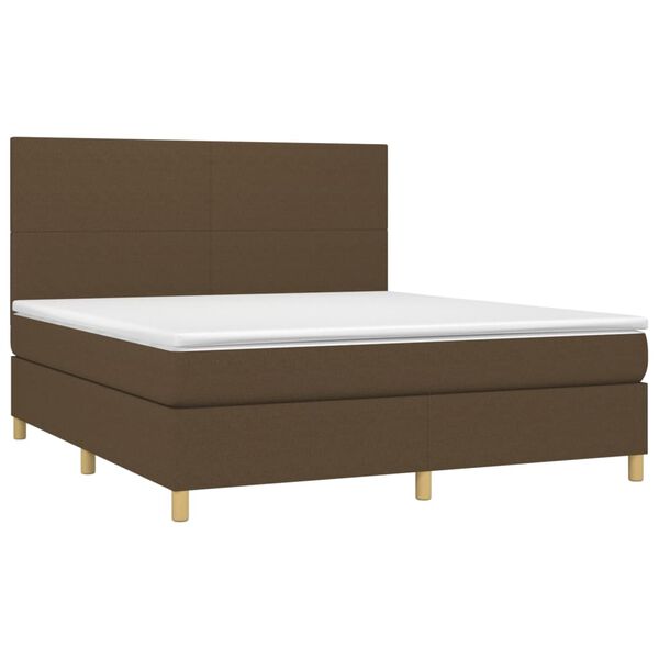 vidaXL Cama box spring colch&oacute;n luces LED tela marr&oacute;n oscuro 180x200cm
