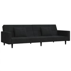vidaXL Sof&aacute; cama de 2 plazas con dos almohadas terciopelo negro