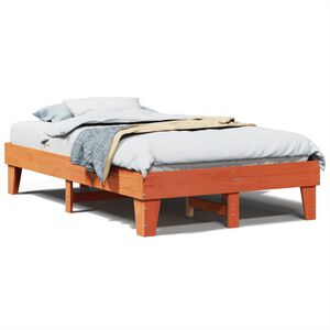 vidaXL Cama sin colch&oacute;n madera maciza de pino marr&oacute;n cera 120x200 cm