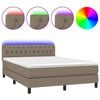 vidaXL Cama box spring colch&oacute;n y luces LED tela gris taupe 140x190 cm