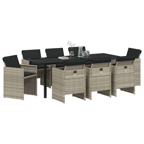 vidaXL Conjunto de Comedor de Jard&iacute;n 9 pcs Gris Claro rat&aacute;n sint&eacute;tico