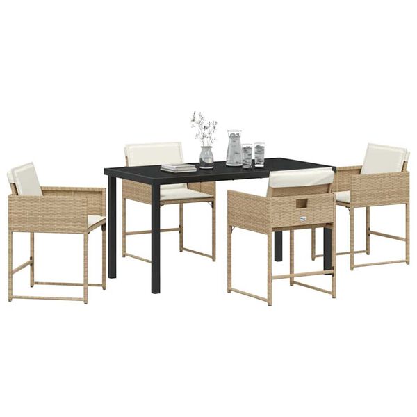 vidaXL Conjunto de Comedor de Jard&iacute;n 5 pcs Beige rat&aacute;n sint&eacute;tico
