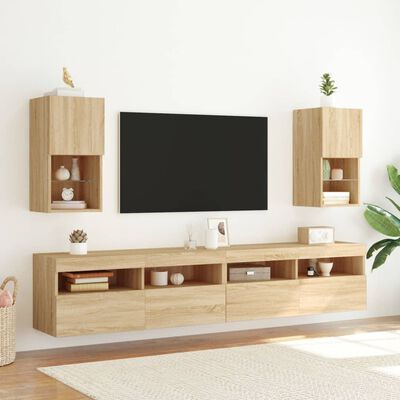 vidaXL Muebles de TV con luces LED 2 uds roble Sonoma 30,5x30x60 cm