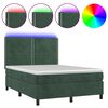 vidaXL Cama box spring colch&oacute;n y LED terciopelo verde oscuro 140x190cm