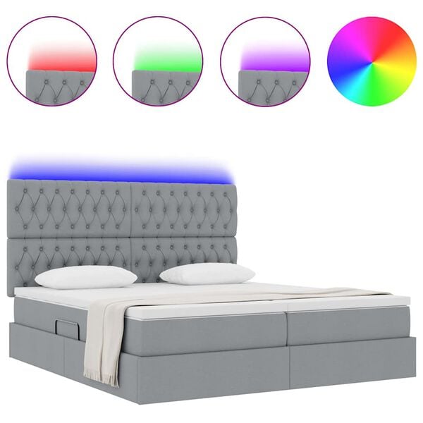 vidaXL Cama con tira de luces LED Gris Claro 180 x 200 cm tela