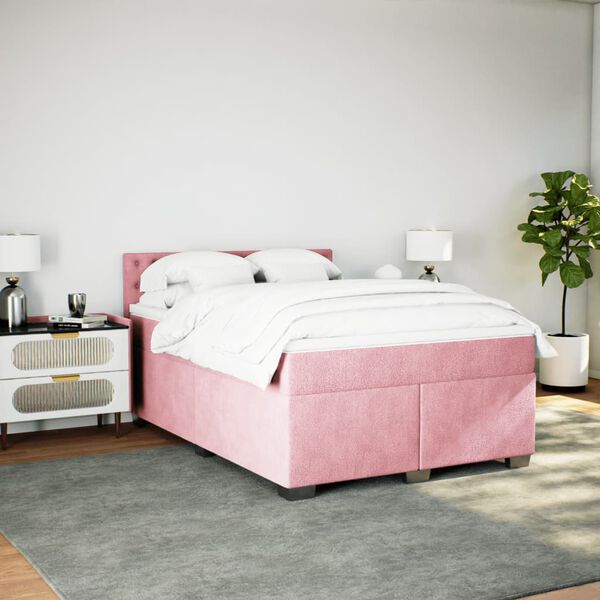 vidaXL Cama box spring con colch&oacute;n terciopelo rosa 140x190 cm