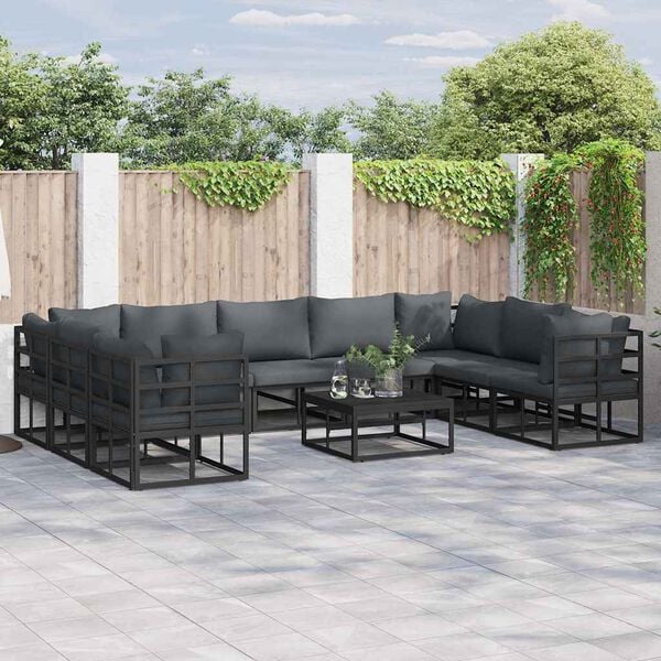vidaXL Conjunto de sofá de jardín con cojín Negro Aluminio