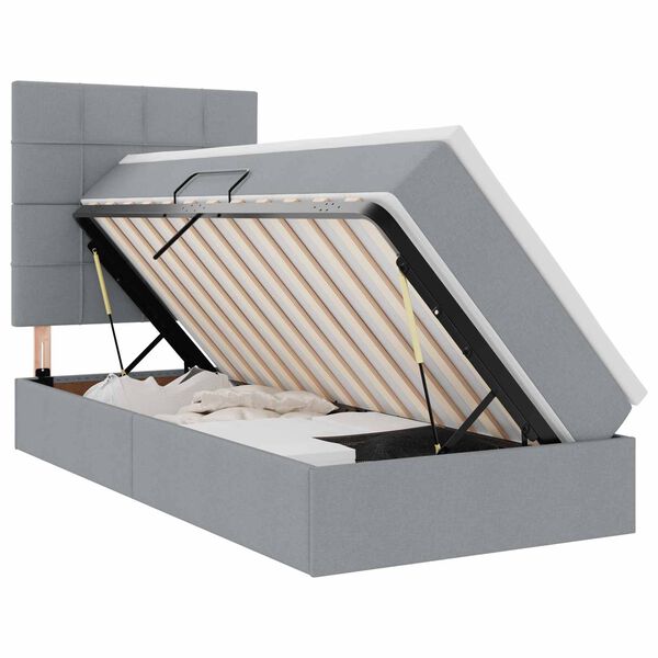 vidaXL Cama con almacenamiento y LED Gris Claro 90 x 190 cm Poli&eacute;ster