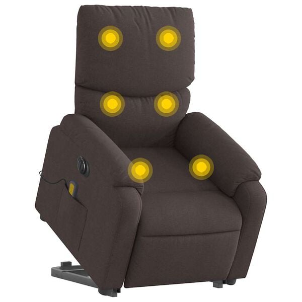 vidaXL Sill&oacute;n masaje el&eacute;ctrico reclinable elevable tela marr&oacute;n oscuro