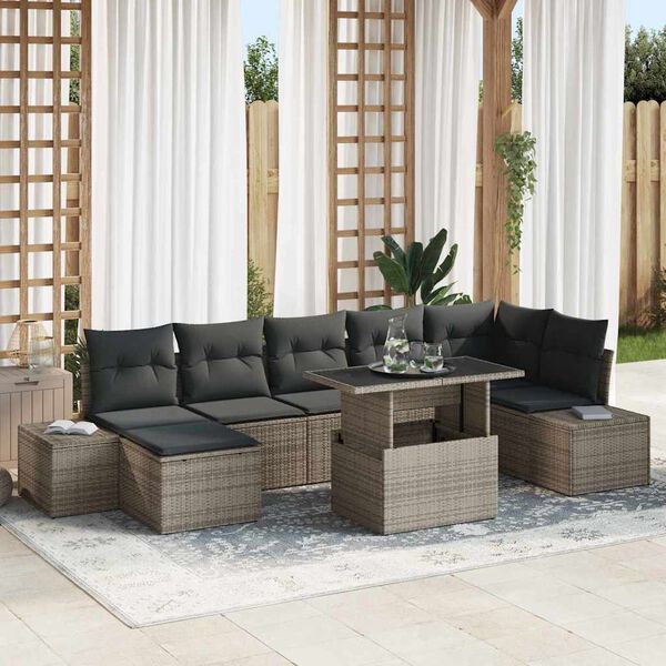 vidaXL Conjunto de sof&aacute; de jard&iacute;n 8 pcs Gris Polirat&aacute;n