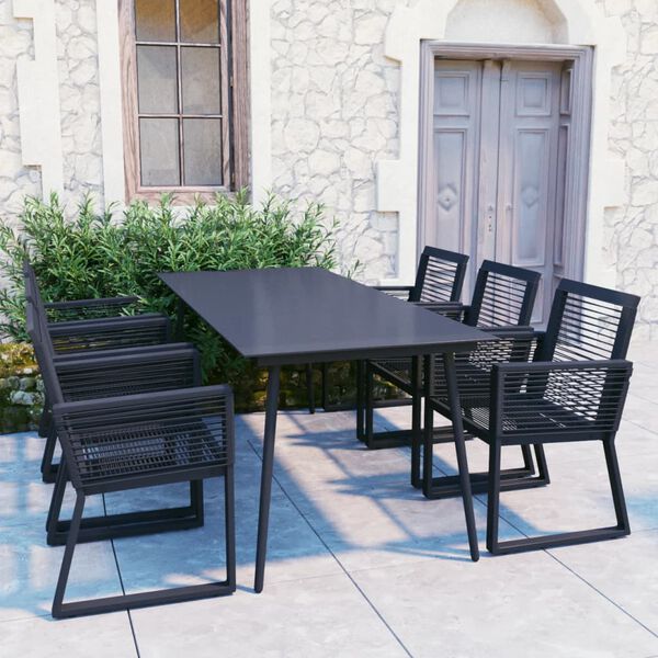 vidaXL Juego de comedor para jard&iacute;n 7 piezas rat&aacute;n PVC negro