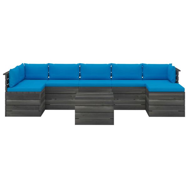 vidaXL Muebles de palets para jard&iacute;n 8 pzas cojines madera maciza pino