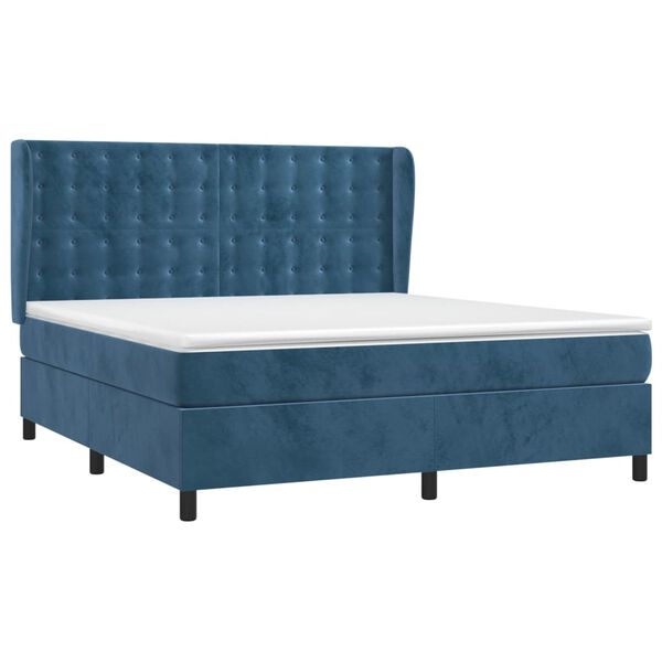 vidaXL Cama box spring con colch&oacute;n terciopelo azul oscuro 160x200 cm