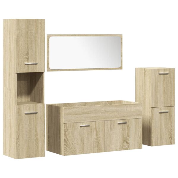 vidaXL Juego de muebles de ba&ntilde;o 4 pzas contrachapada roble Sonoma