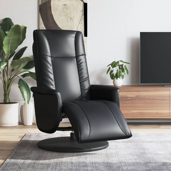 vidaXL Sill&oacute;n reclinable con reposapi&eacute;s cuero sint&eacute;tico negro
