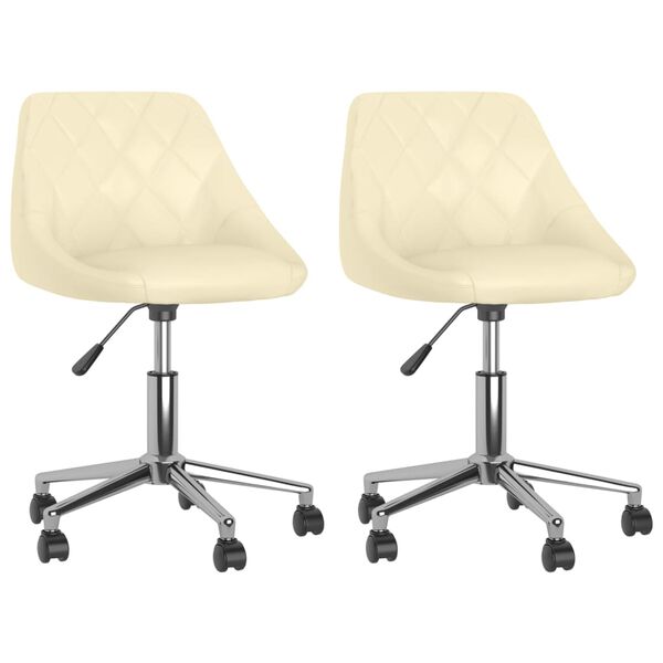 vidaXL Sillas de comedor giratorias 2 unidades cuero sint&eacute;tico crema